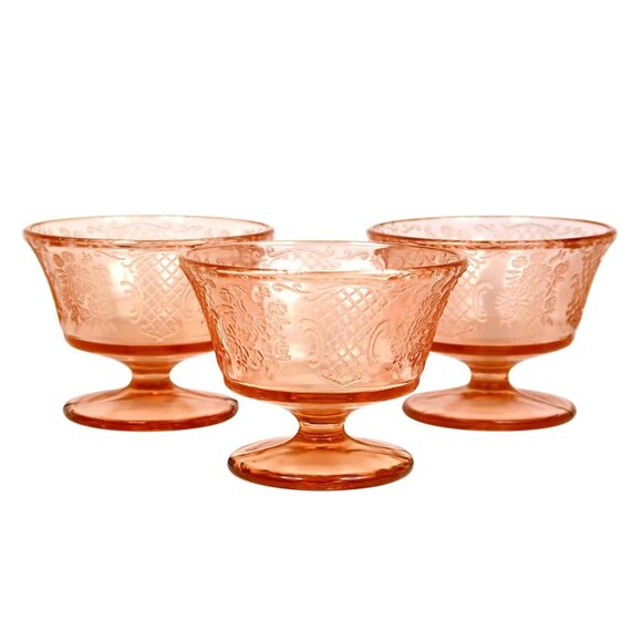 Federal Other - Set of 3 Federal Normandie Pink Sherbets - Depression Glass Dessert Bowl Set